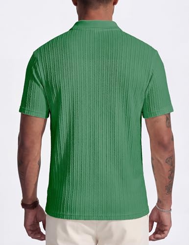Image of JMIERR Mens Casual Polo Shirt Summer Short Sleeve Vacation Button Beach Knit Stretchy Golf Shirts