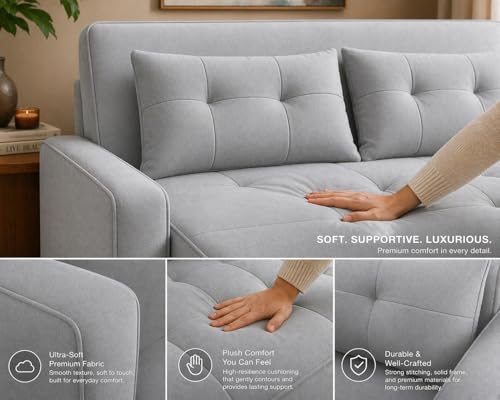 Image of Emilio 2-Seater Sofa Cum Bed for Living Room, Office & Home with Center Table | Premium Fabric Pull-Out Sofa Set with 1 Year Warranty | Space Saving Convertible Sleeper Sofa | Yelllow Colour
