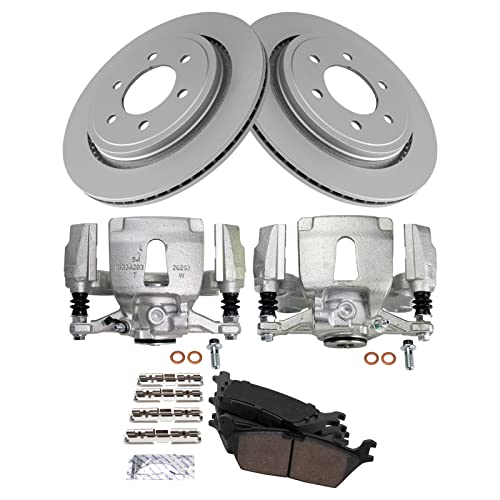Image of TRQ Rear Brake Pad, Caliper, & Rotor Kit Ceramic Premium G-Coated Compatible with 2015-2017 Ford F-150