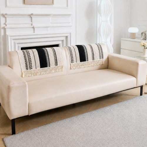 Image of HOMETHREADS Innovative European Premium Style Anti Slip Cotton Sofa Cover Mat with PVC Backing for Non-Slip Comfort (Black, 1Pc Backrest | 70x70cm)