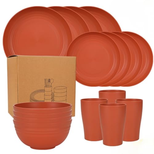 食器セット 8人用 割れないディナープレート 16枚 ストロー食器 ブラック 電子レンジ対応 食洗機対応 カトラリー 再利用可能 おしゃれ Tasydi (M)