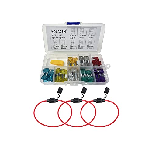 KOLACEN Kit assortiment de fusibles à lame standard pour voiture automobile 81 pièces + 3 pièces Porte-fusible standard à 16 jauges en ligne Cover