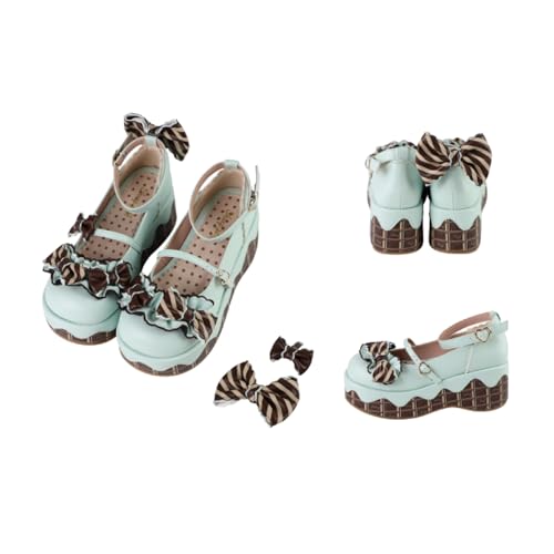 ZQW Women's Kawaii Cute Lolita Chocolate Cake Platform Mary Jane Heels Bowknot Sweet Chunky Wedge Shoes Cosplay Party Pumps