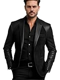 Anzuit Leather Coat for Men Vintage Western Cowboy Fashion Sport Button Closure Jacket Slim Fit Casual Formal Black Blazer Faux Leather Tuxedo for Motorcycle Work Daily L