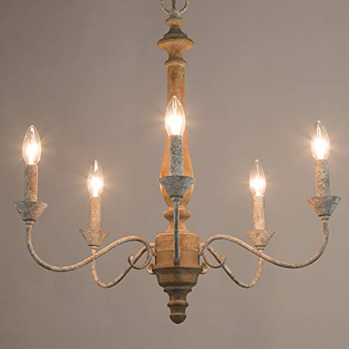Log Barn Farmhouse Chandelier For Dining Room, French Country Chandeliers For Living Room, Bedroom, 5-Light, 23.5” Dia #TOP4