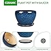 Deep Dream 6 Inch Plant Pots- Ceramic Planter Pot with Drainage Hole and Saucer, Round Flower Pot for Indoor Outdoor Succulent, Snake Plants and Cactus, Blue