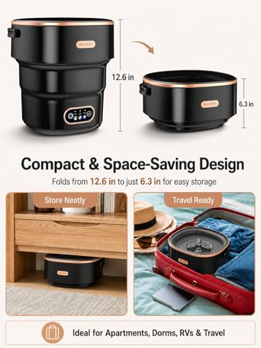 Image of Portable Washing Machine 16L Foldable Mini Washer for Underwear Socks Baby Clothes Small Loads Compact Washer for Apartment Dorm RV Travel (Black)