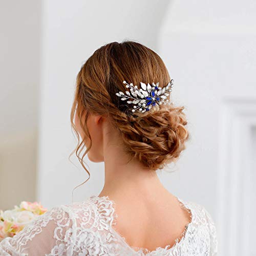 Olbye Wedding Hair Comb Blue Rhinestone Bridal Hair Accessories For Bride And Bridesmaids Wedding Hair Piece Silver #TOP7