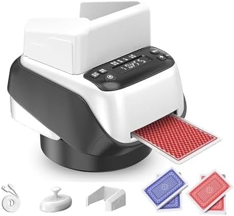 2-in-1 Automatic Card Shuffler and Dealer,360° Rotating Smart Card Dealing Machine with 4 Decks Capacity,Rechargeable Electric Poker Shuffling Machine Support 8 Players,for Blackjack Games