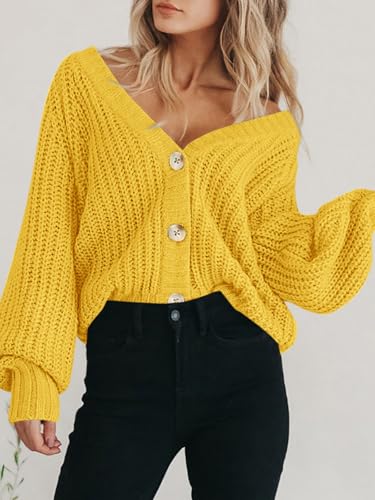 Image of PRETTYGARDEN Women's Chunky Knit Open Front Sweater Long Sleeve Button Loose Short Cardigan Outerwear Coats
