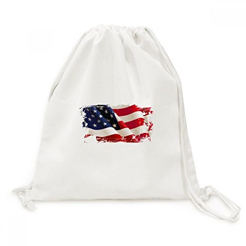 Sac à dos cordon drapeau américain toile sac de voyage léger motif Amérique imprimé