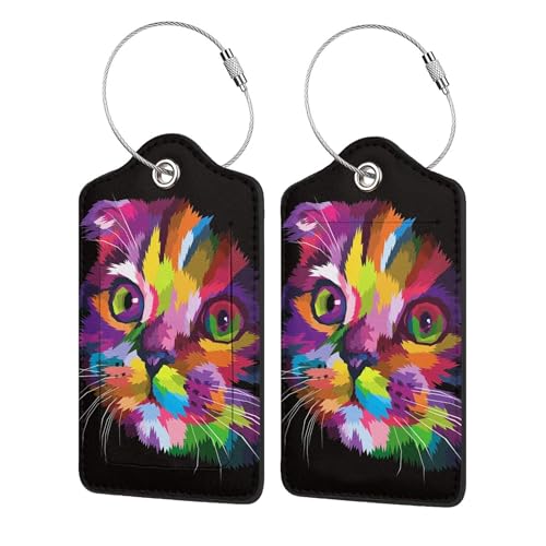 2 Pack Colorful Art Kitten Animal Luggage Tags Travel PU