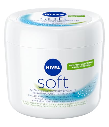 NIVEA Soft (1 x 500 ml), creme multiusos com óleo de jojoba e vitamina E, creme hidratante intensivo para os cuidados da pele do rosto, corpo e mãos, sem parabenos