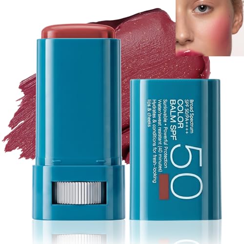 Sunscreen Blush Stick for Cheeks, SPF 50 Blendable Cream Color Ba...