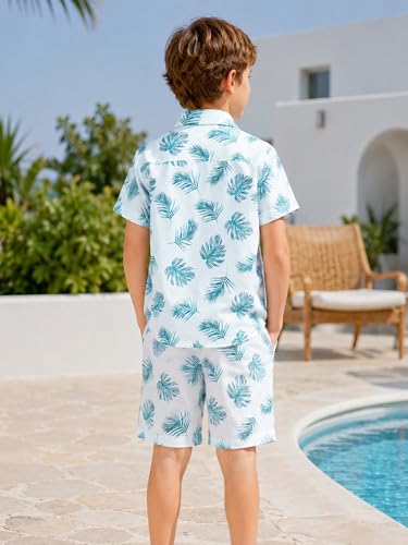 Image of LittleSpring Boys Summer Outfits Button Down Short Sleeve Hawaiian Shirts and Shorts Set
