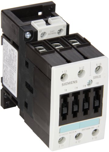 Siemens 3RT10 34-1AC20 Motor Contactor, 3 Poles, Screw Terminals, S2 Frame Size, 24V at 50 and 60Hz AC Coil Voltage Voltage