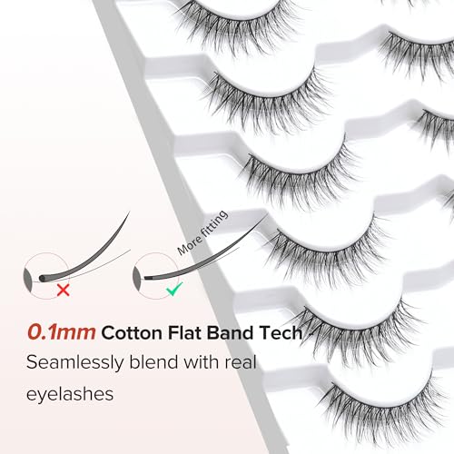 False Eyelashes Natural Look Wispy Lashes 10mm Short Lash C Curl 0.1MM Thin Band Lashes Pack Siligli Fake Eyelash 7 Pair - Image 3