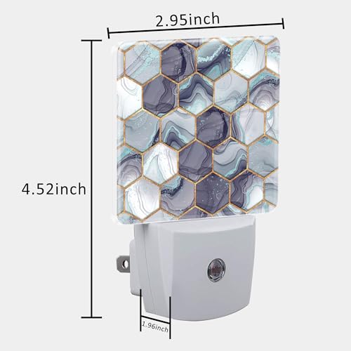Image of Hexagon Golden Blue Marble Night Light Plug into Wall with Dusk to Dawn Sensor Cute Nightlight for Kid Girls Boys Women Men Room Decor, Hallway, Kitchen, Bathroom, Nursery, Stairs