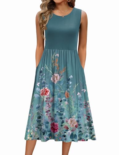 Image of Zeagoo Women's Summer Tank Midi Dress with Pockets Floral Sleeveless A-Line Casual Loose T-Shirt Dresses Beach Sundress 2026