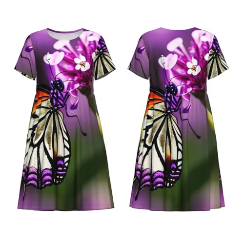 Robe d'été décontractée à manches courtes violet prune motif papillon - 6