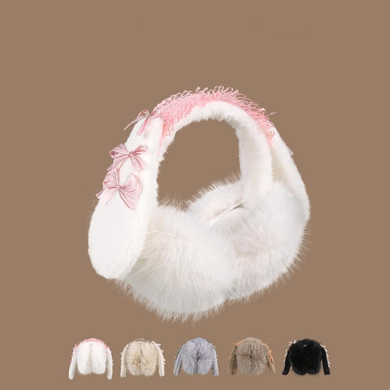Solyinne Ear Muffs for Women Bunny Ear Bow Earmuffs Foldable Plush Ear Warmers Chic Adorable Ear Covers Lolita Winter Girls - Image 7