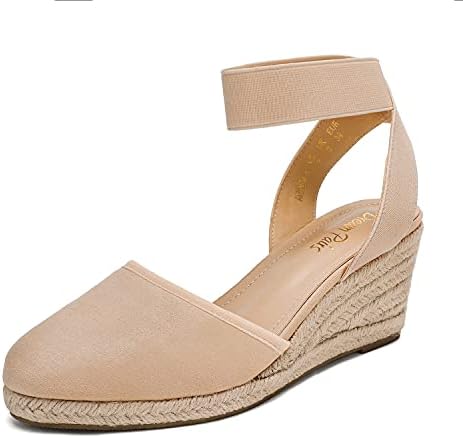 DREAM PAIRS Women's Nude Closed Toe Elastic Ankle Strap Espadrilles Wedge Sandals Size 7.5 M US Amanda-1