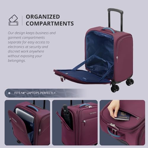 Image of Verage Underseat Carry On Luggage with Spinner Wheels, Grape red, 14.5-Inch Plus Underseat Pro, Underseat Carry on Luggage with Spinner Wheels
