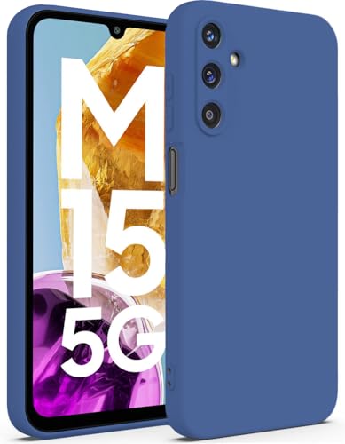 Image of DIZORO Microfiber Candy Case Compatible for Samsung M15 / F15 5G Smooth Touch Cushion Liquid Soft Silicone Gel Rubber Phone Cases Non-Slip Full Body Protective Shockproof Back Cover (Blue)