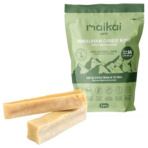 MAIKAI Lot 2 Friandises au Fromage de l´Himalaya pour Chien Taille M - Os à Mâcher Recette Yak - 100% Naturelles - Élimine la Plaque Dentaire - Bâtonnets pour Chien 5-10kg - Recompense pour Chien