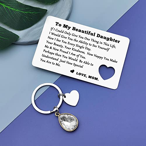 To My Daughter Gift from Mom Engraved Wallet Insert Card for Daughter in Law Inspirational Gift for Daughter Stepdaughter Graduation Gift Encouragement Gift from Mother Stepmom Metal Wallet Card Gift4