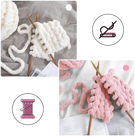 MABOZOO Assorted Chunky Yarn for Crocheting 8 Pack,Fluffy Jumbo Chenille Yarn,Soft Plush Yarn Bulky,Giant Thick Fuzzy Yarn for Hand or Arm Knitting,Cream & Pink(31.7 yds,8 oz Each Skein)
