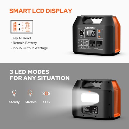EnginStar Portable Power Station 300W 296Wh Battery Bank with 110V Pure Sine Wave AC Outlet for Outdoors Camping Hunting and Emergency, 80000mAh Backup Battery Power Supply for CPAP - Image 4