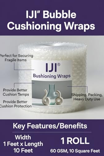 Image of IJI Bubble Wrap Heavy-Duty 60 GSM 1 Ft x 10 Ft Packing Material Roll with White Tape for Shipping, Moving and Cushioning for Fragile Items Multipurpose usage