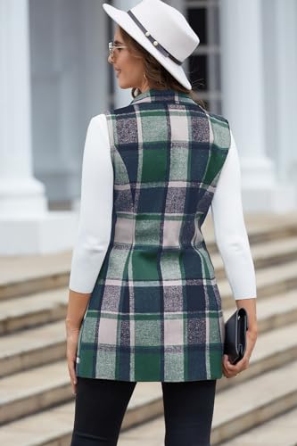 Image of IDEALSANXUN Plaid Vest for Women Fall Winter Sleeveless Blazer Jackets
