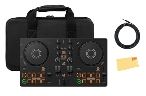 Pioneer DJ AlphaTheta DDJ-FLX2 Compact 2-Channel DJ Controller Bundle with Case, Instrument Cable, and Austin Bazaar Polishing Cloth