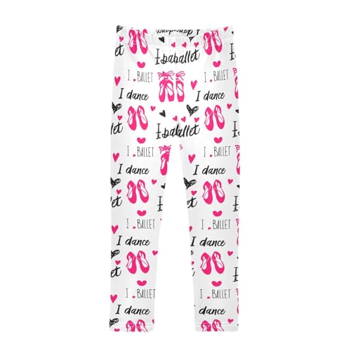 Girls Leggings Size 4T Ballet Shoe Heart White Stretchy Breathable Tights Girl Yoga Pants for Workout School