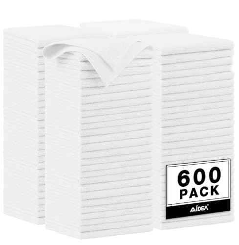 Image of AIDEA Microfiber Cleaning Cloth White, 600PK, Microfiber Towels for Cars, Shop Towels Cleaning Rags, Premium Wash Cloths, Absorbent Towel for SUVs, House, Kitchen, Commercial, Cleaning Supplies 12x12 inch
