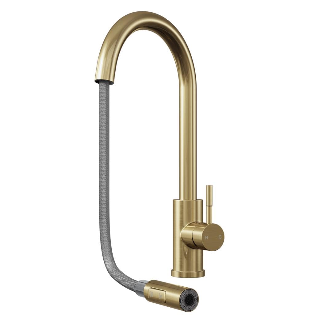 Liquida Brass Ct455br Single Lever Pull Out Brushed Kitchen Mixer Tap