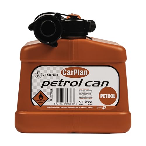 CarPlan Leaded Jerry Petrol Can - Red with Transport Safety Cap and Spout - 5L Capacity