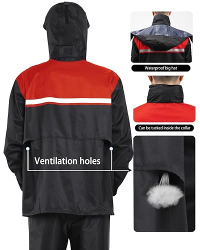 Image of iCreek Rain Suit Waterproof Jacket and Pants Hi Vis Raincoat for Men and Women Reflective Outdoor for All-Sport Work