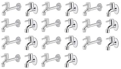 Spazio Stainless Steel Turbo Bib Cock with Long Body Combo Pack Foam Flow Water Taps with Wall Flange (Pack of 11) (Chrome Plated, Brass Disc)