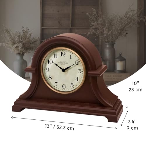 Presentime & Co. Mantel Clock Vintage Farmhouse Series, Napoleon Desk & Shelf Clock, 13 x 10 inch, Domed Lens, Quartz Movement, ABS Plastic Case, Walnut Brown Finish (Home/Tabletop Decoration)