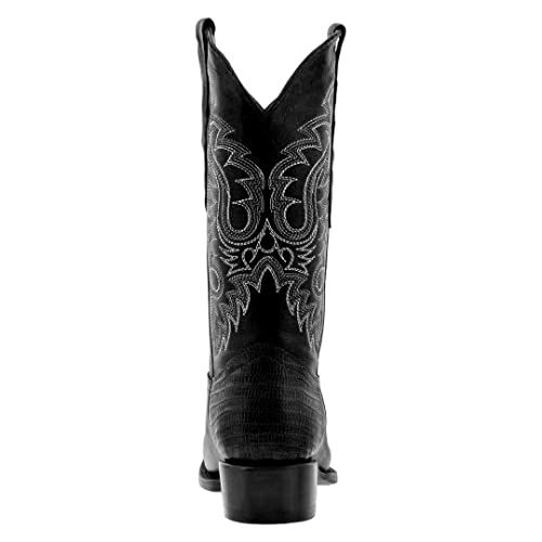 Texas Legacy Mens Black Western Leather Cowboy Boots Teju Lizard Print Round Toe3