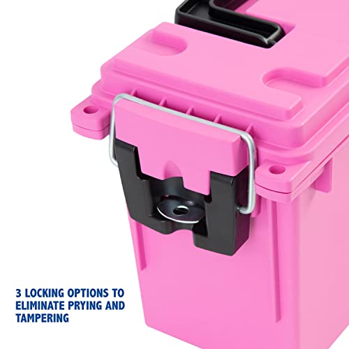 Image of Sheffield 12631 Ammo Storage Box, Stackable .30 Cal Field Boxes, Water and Dust Resistant, Lockable Storage Box with Handle, Secures Hunting Gear, Supplies, and Bullets, Made in USA, Pink, 1-Pack
