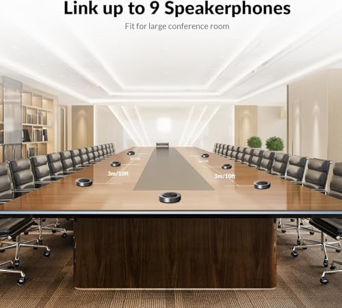 Conference Speakerphone, Daisy Chain bis zu 9 Speakerphones für 50 Person, USB & Bluetooth Speaker mit 4 Mics AI Noise Cancellation 360° Voice Pickup für Zoom,Teams,Conference Call Large Meeting Room