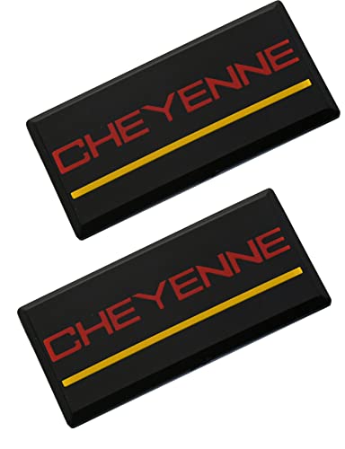 Image of SSDD 2pcs Cheyenne Cab Emblems Replacement for 88-94 Chevrolet Side Roof Pillar 3D Badge Nameplate (Red /Yellow) (CH-CHEYENNE)