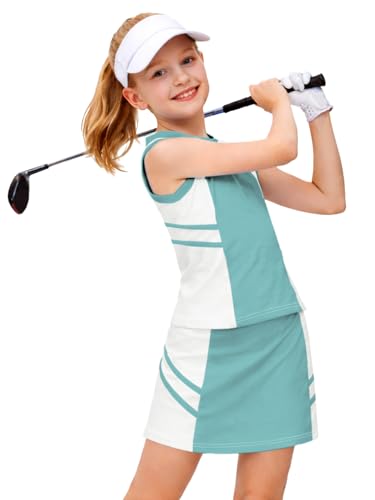 Image of AOBUTE Girls Tennis Golf Outfit Tank Top and Skirt with Shorts Set 4-12 Years