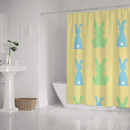 Rideau de douche lapin bleu vert décoration moderne grand format lavable tissu - 3