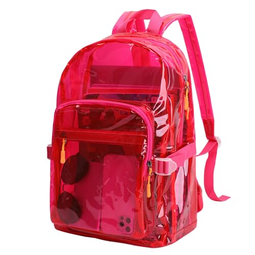 TINYAT Heavy Duty Transparent Clear backpack See Through Clear Bag for School, Concerts, Sports, Travel and Daily Use, Pink/Wg109, Medium10, Daypack Backpacks