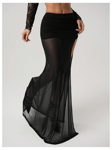 SOLY HUX Women's Sheer Mesh High Slit Maxi Skirts Night Out Skinny Skirt Party Clubwear4
